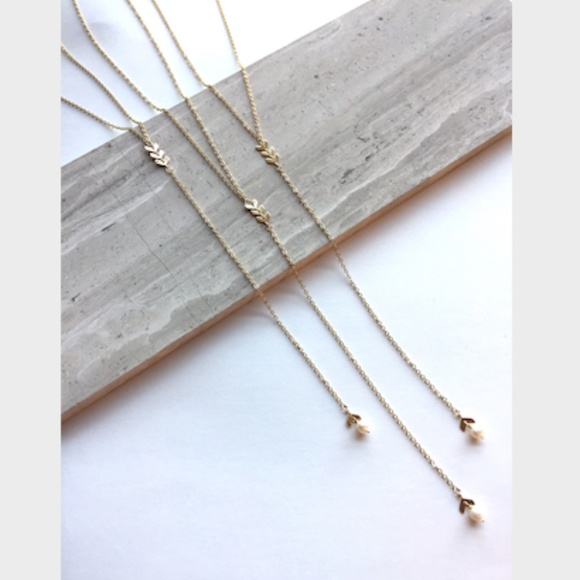 Gold Chevron & Freshwater Pearl "Y" Long Necklace - Picture 3 of 3